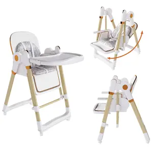 [Bellemave]Convertible Baby High Chair to Rocker with 5-Point Harness, Foldable Infant Feeding Chair with Silent Locking Wheels & Removable 2-Tier Easy-Clean Tray for 6M-3Yrs (White)