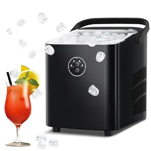 Countertop Ice Maker 6-Minute Fast Bullet Ice, Portable Ice Machine, Automatic-Cleaning Suitable for Outdoor Camping Bar Party and Kitchen-Black