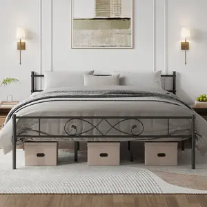 Metal Platform Bed Frame with Fist Design Headboard & Footboard, Heavy-Duty Steel Slats, No Box Spring Needed, Under-Bed Storage, Noise-Free, Easy Assembly