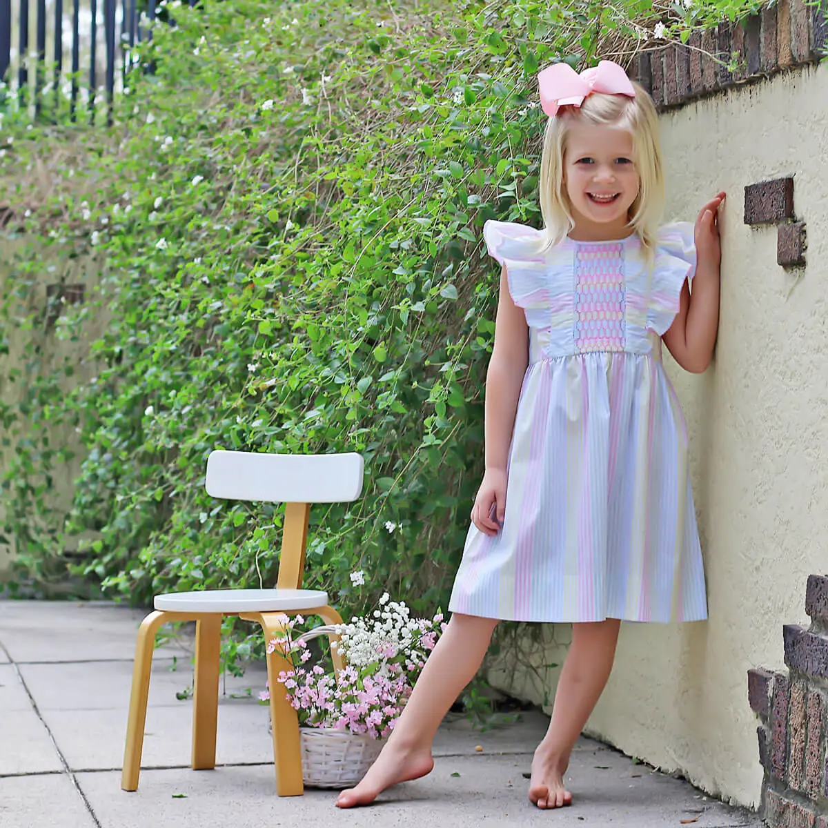 Spring Love Stripe Smocked Rachel Dress - Pastel Girls Easter Dress