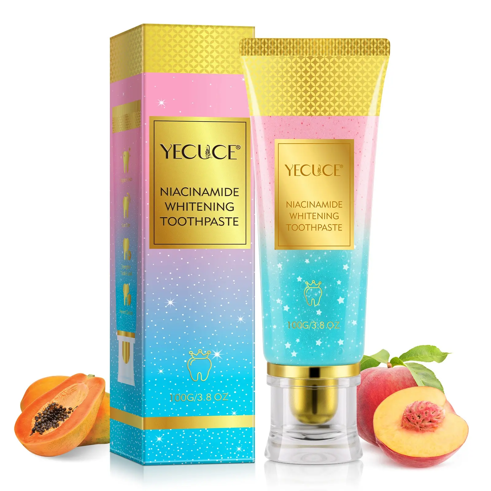 Yecuce Peach Scented Niacinamide Oral Toothpaste, Fresh Breath, Basic Cleaning, Non-Flammable, No Ca Prop 65, Base Unit Count 1