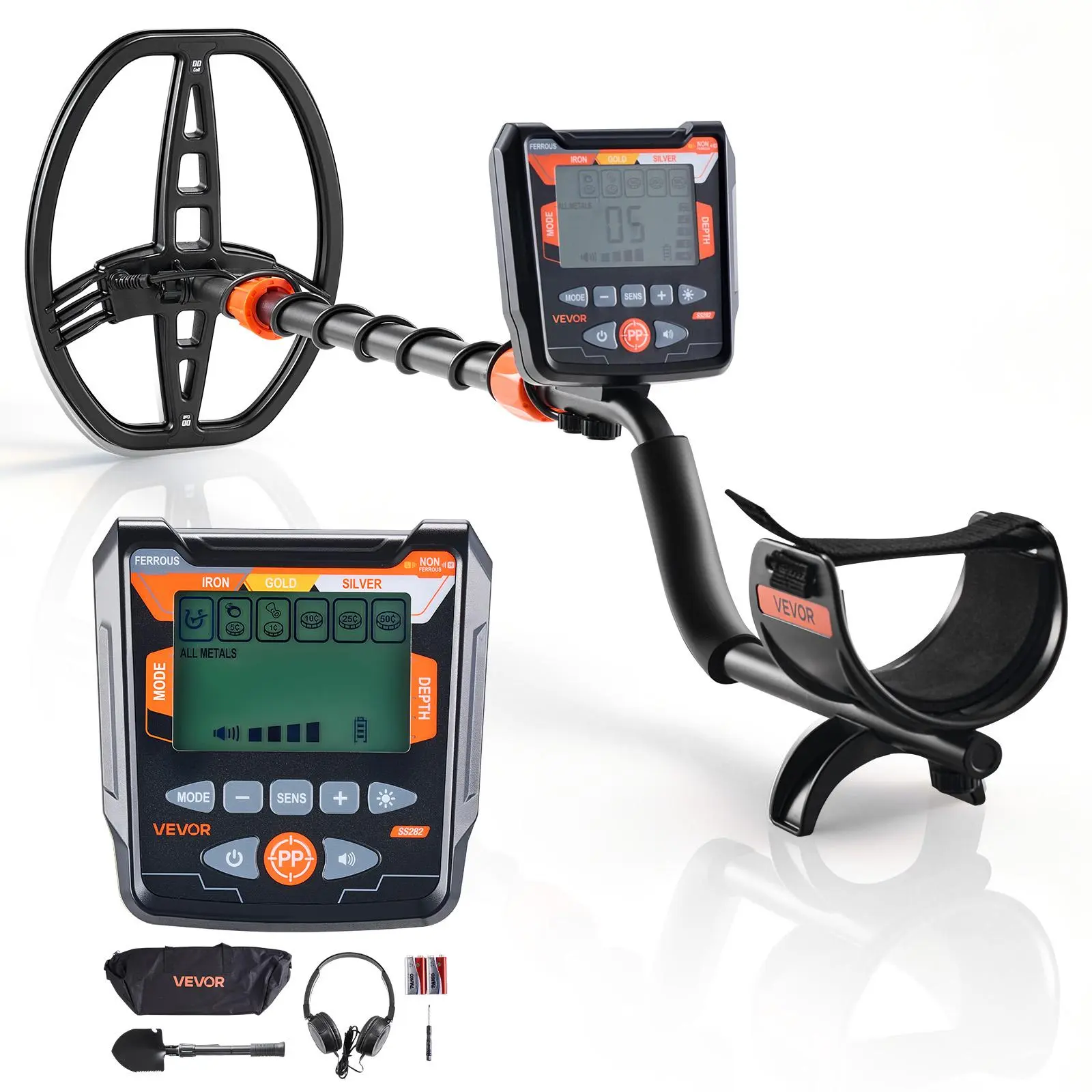 VEVOR Professional Metal Detector for Adults, 10 in IP68 Waterproof Search Coil, 5.8 kHz High Accuracy, 5 Modes, 41-55 in Telescopic Adjustable Handle Design, Display, Headphones, Built for Outdoor Conditions, for Gold Treasure Hunting#BackToSchool