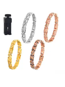 Hot-selling new style leaf-shaped diamond-encrusted magnetic bracelet, adjustable with antique red copper wire drawing, for cross-border sales Elegant Bangle