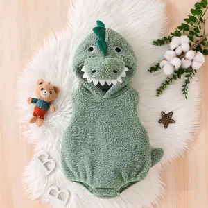Baby Halloween Dinosaur Costume Plush Sleeveless Hood Romper Party Funny Clothes