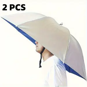 2PCS-Umbrella Hat, 30.3-inch hands-free foldable UV protection design with adjustable brim, suitable for both sunny and rainy weather. Perfect for fishing, golfing, camping, beach vacations, gardening, sun protection, and all outdoor activities.
