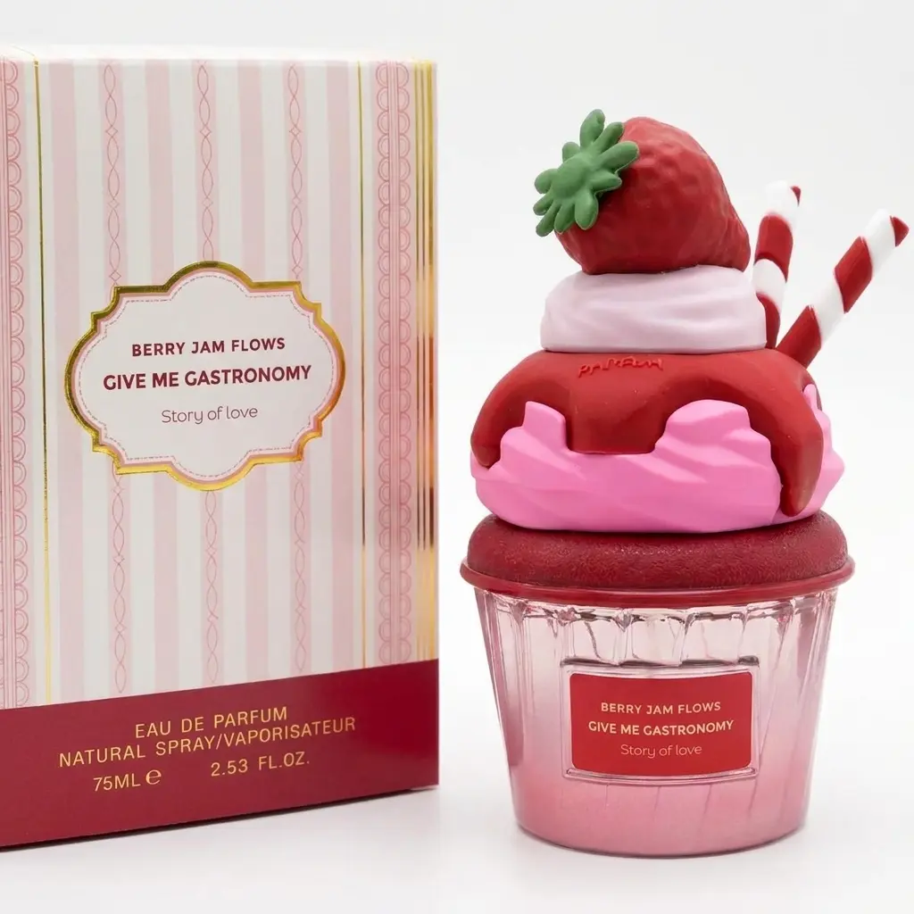 Women's Story of Love Strawberry Dessert Eau De Parfum 75ml, Sweet Gourmand Scent with Berry & Cream Notes, Long-Lasting Fragrance, Cute Cupcake Bottle Gift for Women