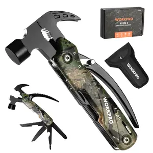#SpringGlowUp WORKPRO Multitool-12 in 1 Camping Tools with Mini Hammer-EDC Gear Multi Tools Hammer with Safety Lock and Pouch-Mini Multitools Gifts for Men and Women-Camouflage