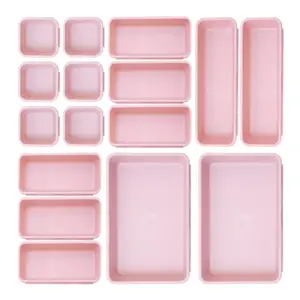 16 PCS Super Plastic Drawer Organizers Set, 3-Size Versatile Bathroom and Vanity Drawer Organizer Trays, Storage Bins for Makeup, Bedroom, Kitchen Gadgets Utensils and Office