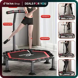 50 Inch Hexagonal Exercise Equipment Foldable Trampoline 400LB Capacity Adjustable Height for Home Gym