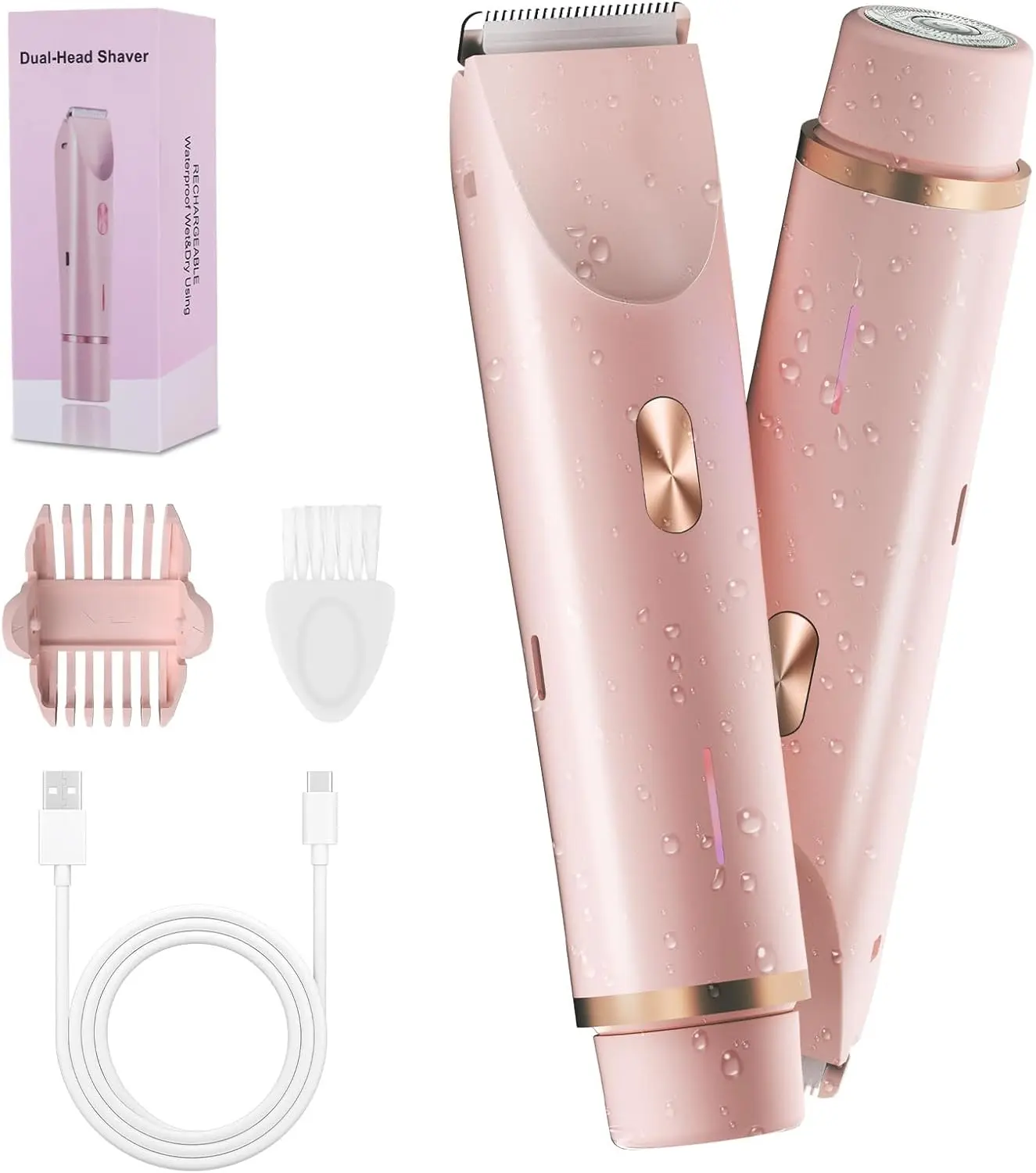 TANLOOK Bikini Trimmer for Women, 2-in-1 Electric Razors for Women with Dual Head, Waterproof Painless Bikini Trimmer & Pubic Hair Trimmer for Women, Electric Shaver for Private Area & Body Hair
