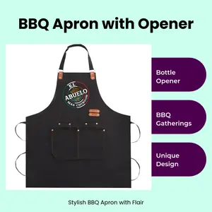 El Abuelo Más Chingon Men's Stylish BBQ Apron with Bottle Opener for Men's Barbecue Workwear Custom Uniforms Unique Design & Versatile Use Casual Outings Functionality