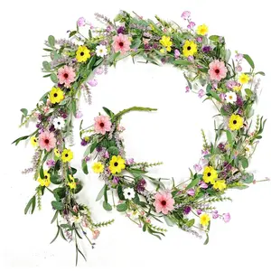 6.5 Ft Spring Summer Artificial Flower Vine Garland Wisteria Lavender Daisy Non-Withering Floral Wreath All Year Round Decor for Indoor Outdoor Home Wedding Arch