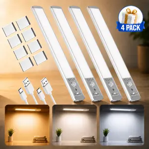 Rechargeable LED Under Cabinet Lights Human Body Motion Sensor Night Light 1500mAh USB Rechargeable Magnetic  Lights Bedroom Dimmable For Kitchen Wardrobe Pantry Closet Bathroom Stairs Sink Cabinet Garage Thanksgiving Christmas Decor