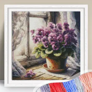 Flower Pattern Cross Stitch Kit without Frame, DIY Cross Stitch Printed Canvas, Window Needlework Craft, Cross Stitch Kits for Adults, DIY Embroidery Kit, Hand Embroidered, Embroidery Design
