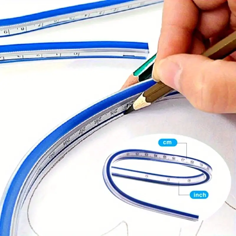 Flexible Curve Ruler with Clear Scale - Soft, Durable Plastic for Sewing, Drafting & Design - Easy-To-Clean Edges Sewing Tools