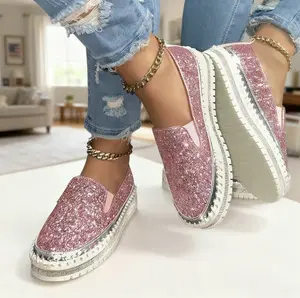 Women Casual Flat Shoes Comfortable Low-Top Slip-Ons Fashion Sequined Decorative Shoes