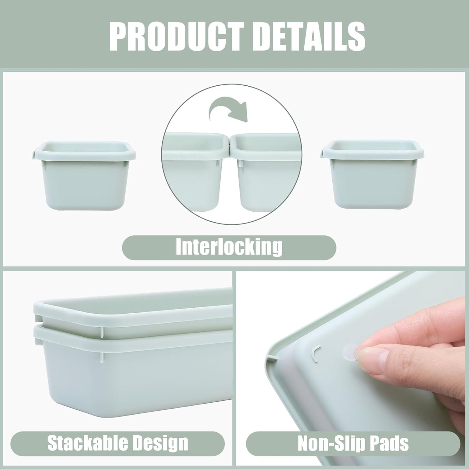 16 Pcs Plastic Drawer Organizer Set 3-Size Versatile Drawer Divider Trays Vanity Storage Bins for Makeup Jewelry Utensils Gadgets Kitchen Bedroom Bathroom Office Green&Purple