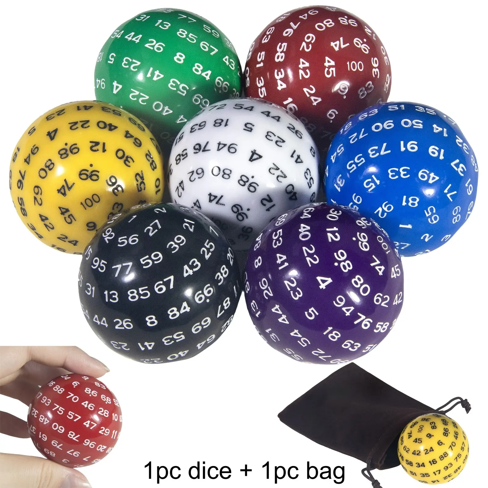 1 Piece Acrylic D100 Polyhedral Dice, Board Role-Playing Game Dice with Bag, Bar Club Desktop Gaming Accessories