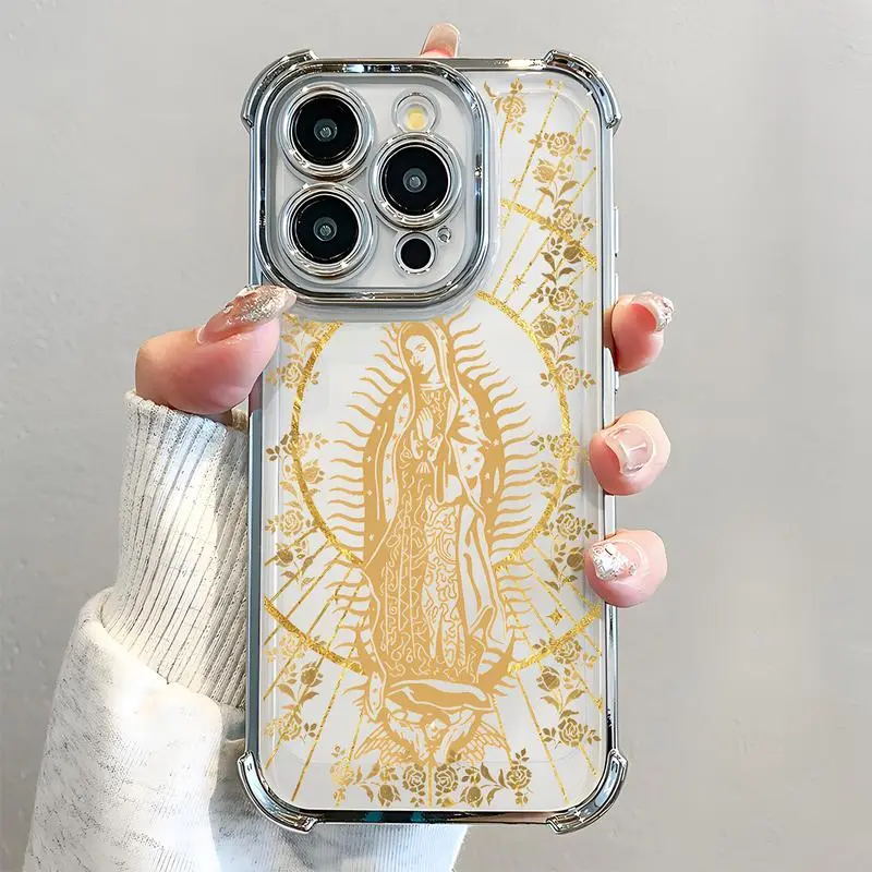 Virgin Mary Pattern Phone Case, Electroplated Cover with Airbag Shockproof Slim Soft TPU Cover,Phone Case Suitable for IPhone11/12/13/14/15/16/17 Air Pro Promax Plus, Accessories, Smartphone, Cellphone, Casing