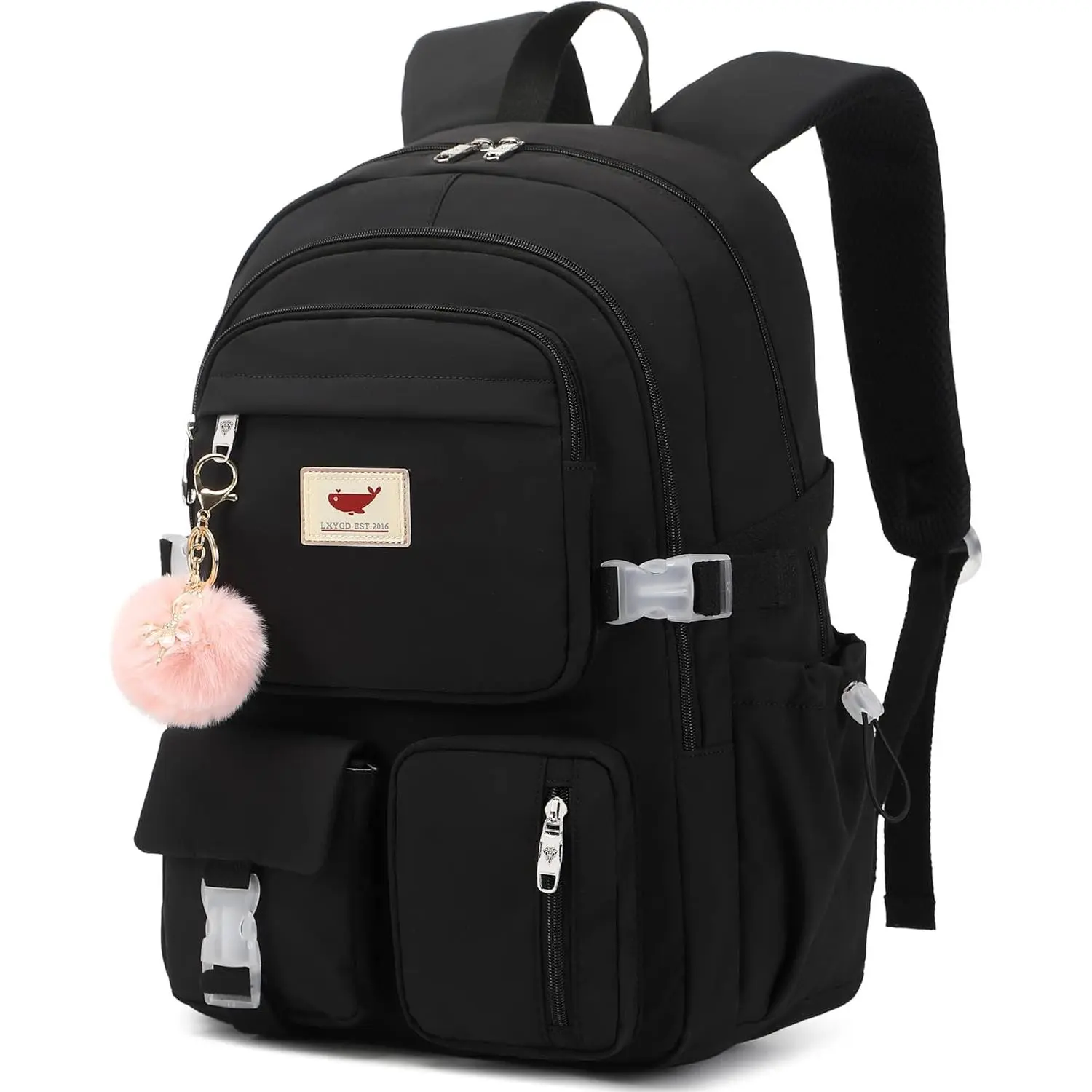 Nylon Laptop Compartment Casual Lightweight Backpack for School, 13.3-16 in Tablet Fit, 15.6 in Anti-Theft Padded Sleeve, 13.8x7.5x17.8 in Adjustable Strap, 1.65 lb, Card Pocket, Black Teen Bag