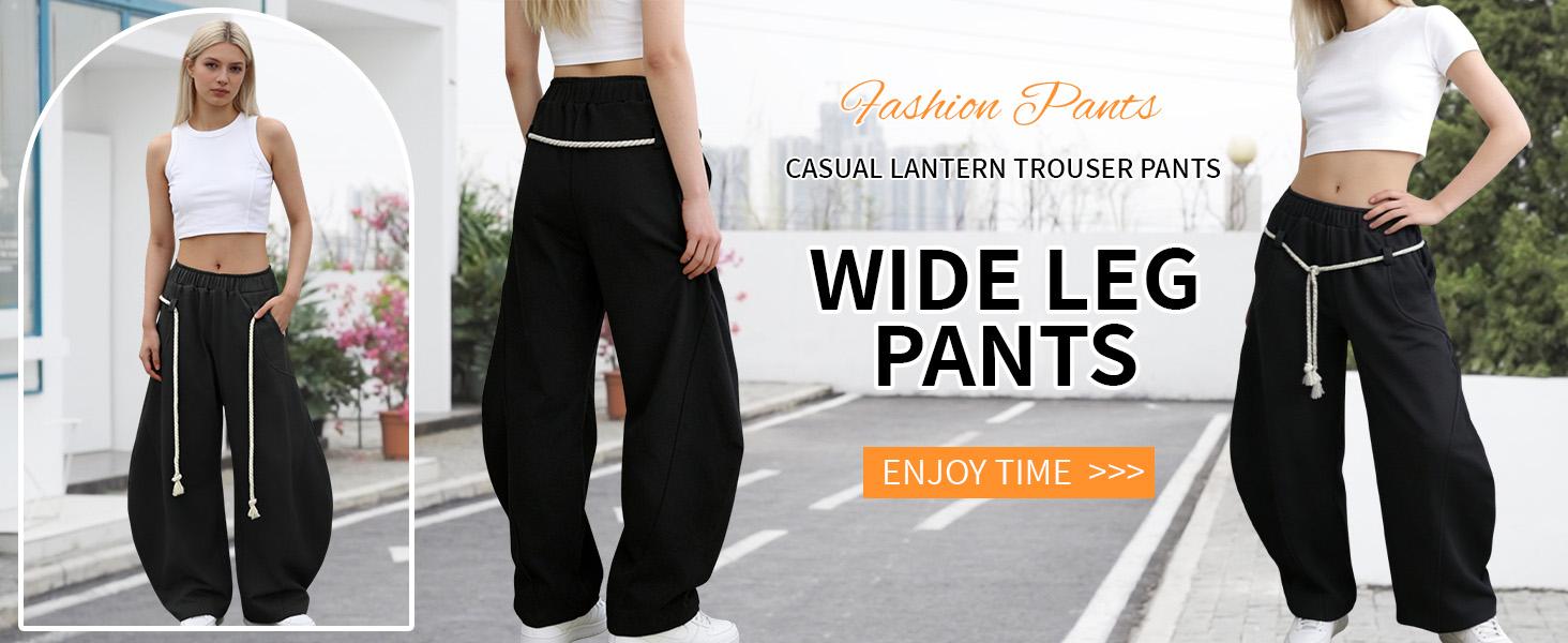 UANEO Women’s Curved-Leg Pants with Elastic Waist Rope Drawstring and Pockets Comfortable Unisex Casual Trousers Cloud-Level Comfort Fabric
