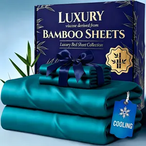 Set of 4 Cooling Bamboo Bed Sheets, 4000 TC Extra Deep Pocket 20 Inch Sheets, Luxurious Soft Hotel & Cooling Sheet Set
