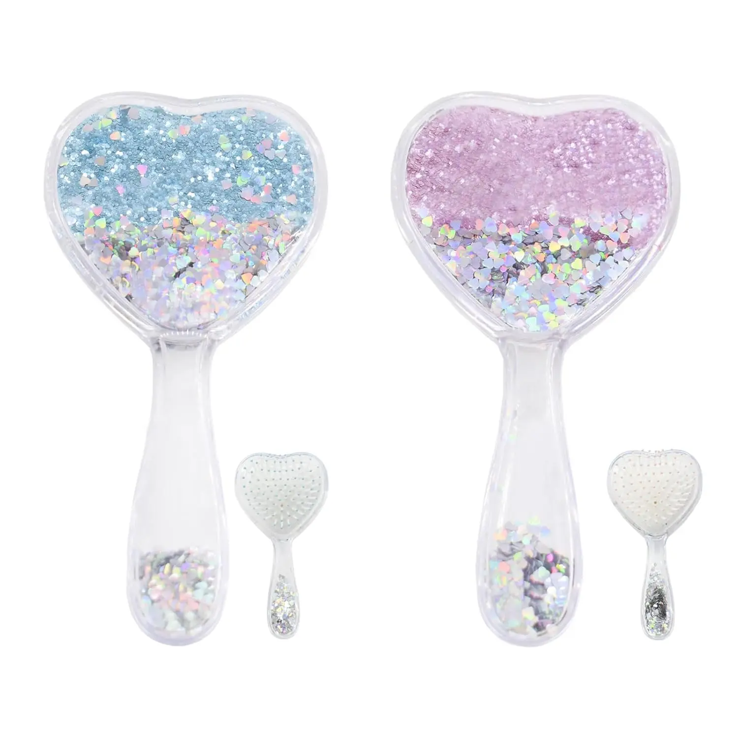 Girls Hair Brush,Special Heart Design with Glitter,Hair Brushes for Women Girls or Men,Brush Comb No Pain Soft for Thick Curly Straight Wet Or Dry Hair (2Pcs,Pink Heart and Blue Heart)