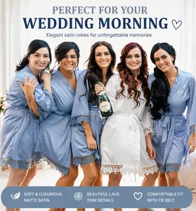 Taniri Bridesmaid Satin Robe for Women with Lace Sleeves, Silky Nightwear Loungewear, Adjustable Belt, Soft Lightweight Fabric, Bridal Party Getting Ready Outfit, Minimalist Basic Sleepwear Gift, Wedding Morning Robe