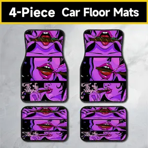 Retro Pop Art Purple Car Floor Mats 4PCS, Edgy Comic Style Panel Print Non-Slip Floor Liners, Aesthetic Streetwear Automotive Interior Mats, Universal Fit, All-Weather, Stain-Resistant, Waterproof, Durable & Bold Car Decor Accessories backing