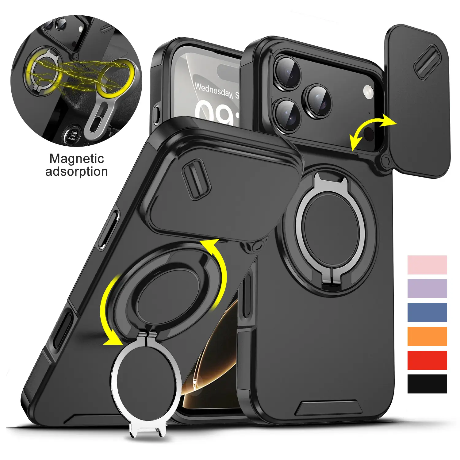Magnetic Ring Stand Cellphone Casing for iPhone 17 Pro Max,16,15,14,13,12 - Handheld Ring Grip Holder Kickstand, Slide Camera Cover, Sturdy Protection for MagSafe-Compatible Devices