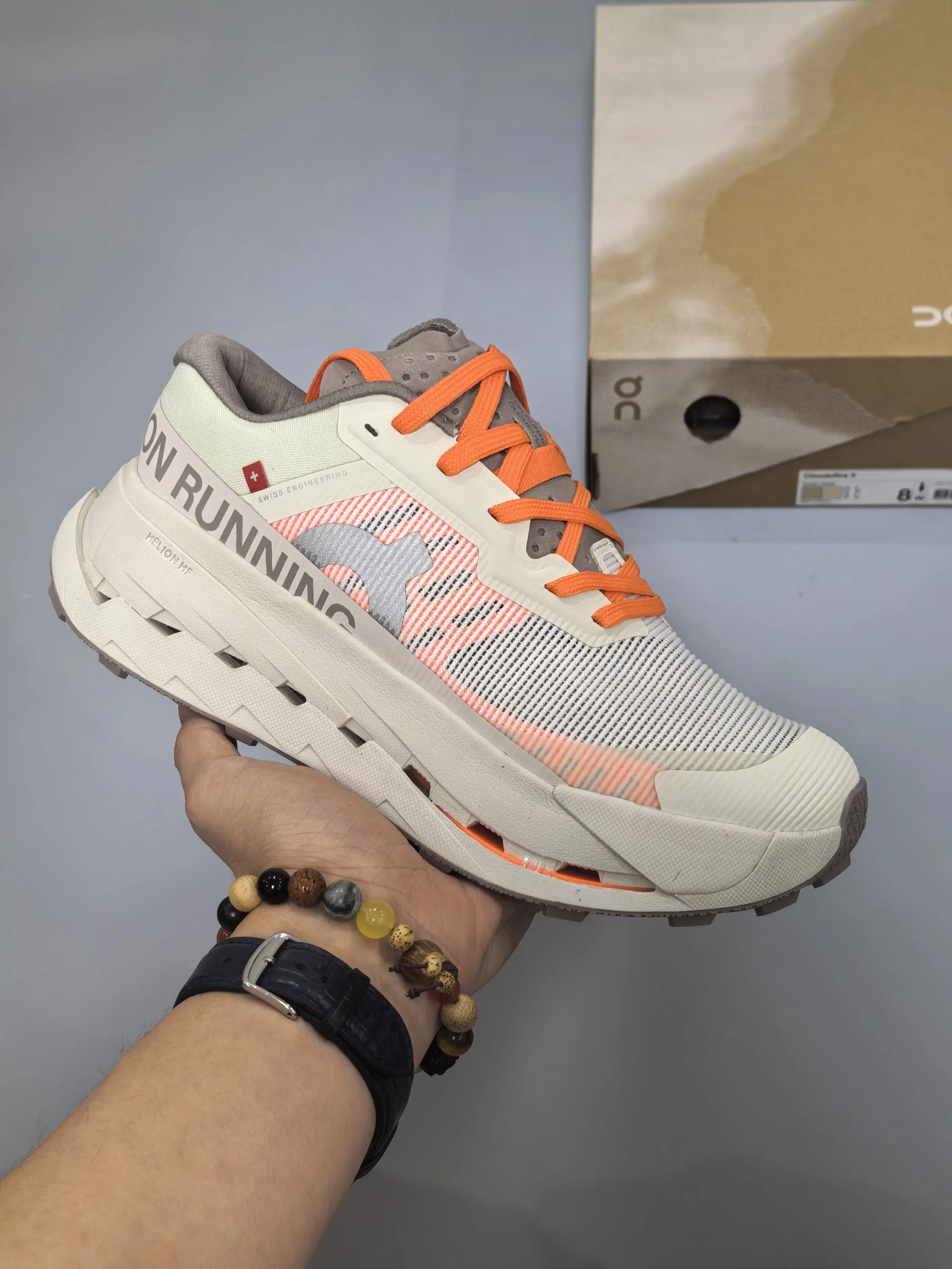 Off White Orange Knit Mesh Running Sneakers, Soft Cushioned Shock Absorbing Athletic Shoes for All Day Comfort