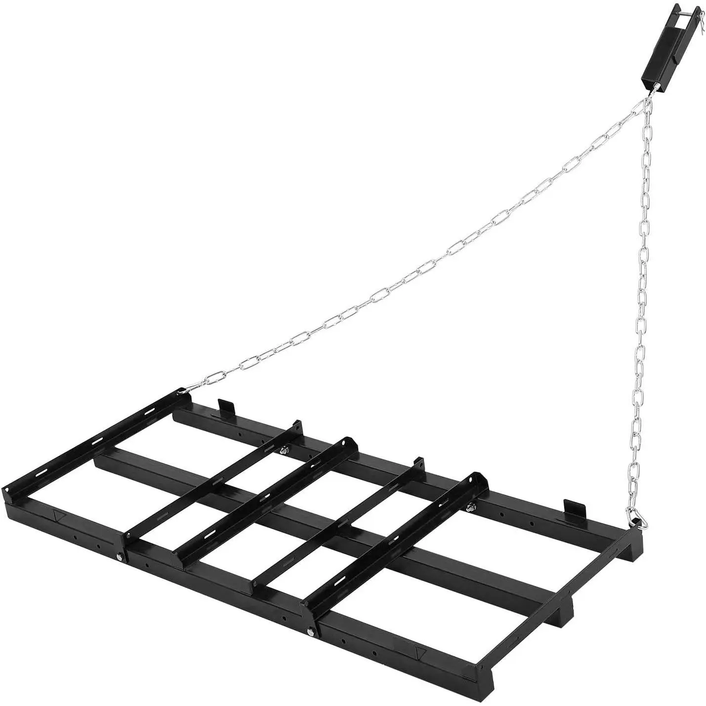 4 FT Heavy-Duty Tow-Behind Drag Harrow - ATV/UTV Tractor Mower Quick-Hitch Yard Tool with Adjustable Bars, 72 in Chains, Adjustable Pull, Angle Iron for Driveway Grading, Lawn Leveling, Soil Landscaping, Black