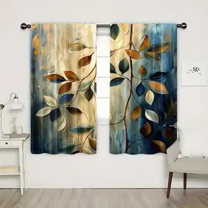 2pcs HD Digital Print Curtains, Natural Tree Shadow Abstract Art, Polyester Material, Semi-Transparent, Hand Washable, Home Decor, Home Decoration Curtain