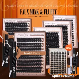 【FAUX MINK】Geeneiya 200D Lash Extension Kit Fluffy Eyelash Extension Kit Thick Volume Lash Clusters Kit Wispy DIY Individual Eyelashes Kit with Lash Bond and Seal, Lash Applicator (D Curvature, Thick Faux Mink)