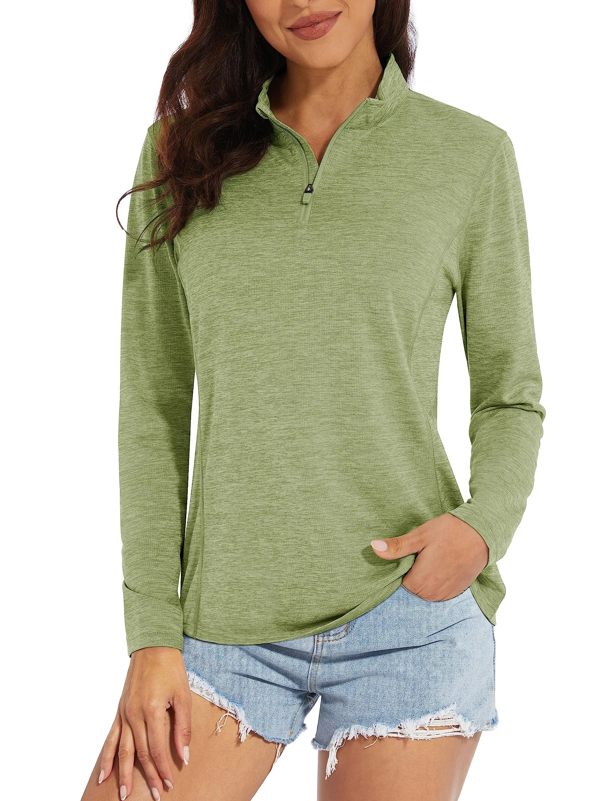MAGCOMSEN Women's Sun Shirt, Long Sleeve Raglan 1/4 Zip Pullover, UPF 50+ Quick Dry Polyester Top for Hiking & Running, Anti-Sun Protection Blouses & Shirts, Casual Basic, Half-Zip, Solid, Fishing, Sporty Chic, V Neck, 1/4 Zip Closure