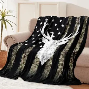 Star & Deer Pattern Blanket, 1 Count Soft Comfortable Throw Blanket, Cool Bedroom Bedding Blankets, Warm Nap Blanket for Home & Office, Animal Blankets