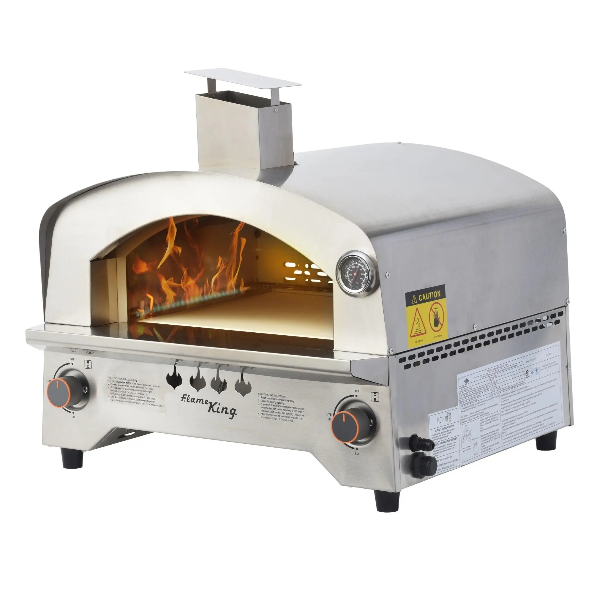 Flame King Outdoor Portable Stainless Steel Propane Pizza Oven Gas With Stone