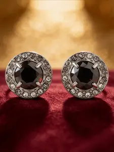 1pair 0.5 Carat Stainless Steel Black Round Synthetic Moissanite Stud Earrings, Perfect for Party and Gift-giving Occasions, Includes Exquisite Box, The Perfect Choice for Lady Daily Dressing Up
