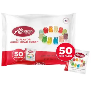 Albanese World's Best 12 Flavor Gummi Bear Cubs | 50-0.5oz Snack Packs of Candy | Miniature, Individually Wrapped, Soft Gummy |Cherry, Blue Raspberry, and More | Perfect for Kid's Classroom Parties