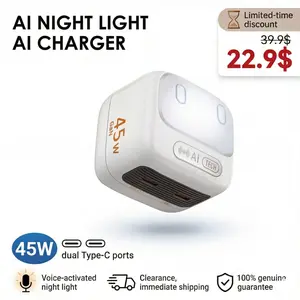 Tris Home 45W GaN Charger 2-in-1 Smart AI Night Light Fast Charging Dual Type-C Ports Foldable Mother's Day Gift for Mom Practical Tech Gift for Women Lightweight Portable