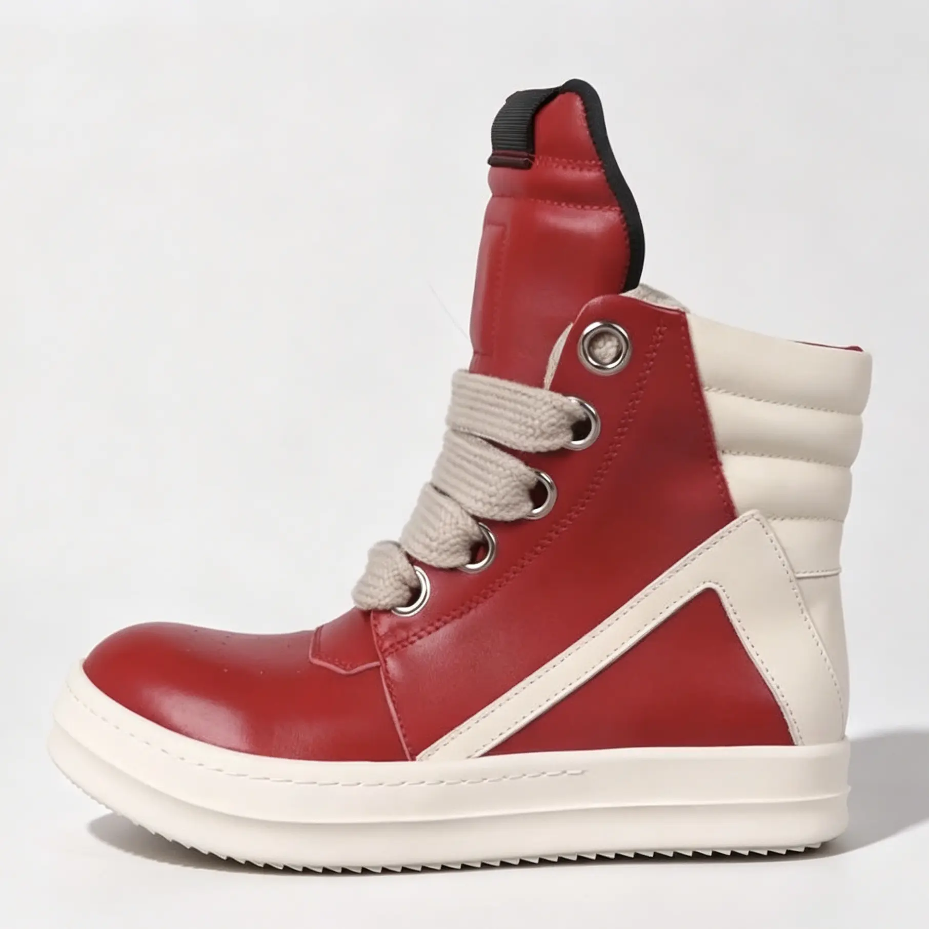 Men‘s and Women‘s runway designer inverted triangle retro shoes color blocking ro high top height increasing cowhide ankle boots luxury jumbo shoelaces casual zipper multiple colors genuine leather trainers