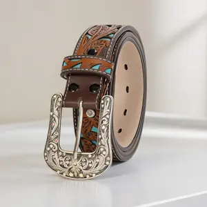 Retro Western Feather Belt with Eye-Catching Buckle – Unisex Cowboy Accessory for Daily Outfits
