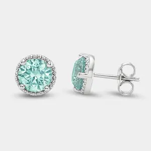 Round Cut Aquamarine Moissanite Stud Earrings