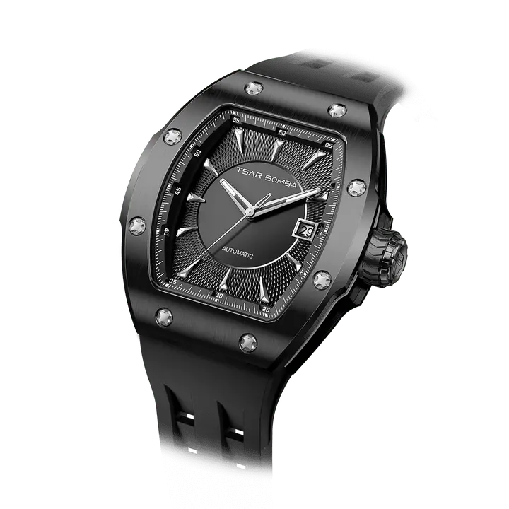 TSAR BOMBA Atomic Men's Tonneau Skeleton Automatic Watch, Sapphire Crystal, 316L Stainless Steel, 100m Water Resistant with Auto Movement, 100M - 200M