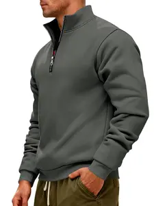 Men's Winter Fleece Lined Hoodie, Casual Hoodie, Thick Heavyweight Loose Fit Outdoor Sportswear, Casual Activewear, Half Zip Stand Collar Pullover Sweatshirt, Athletic Hoodie