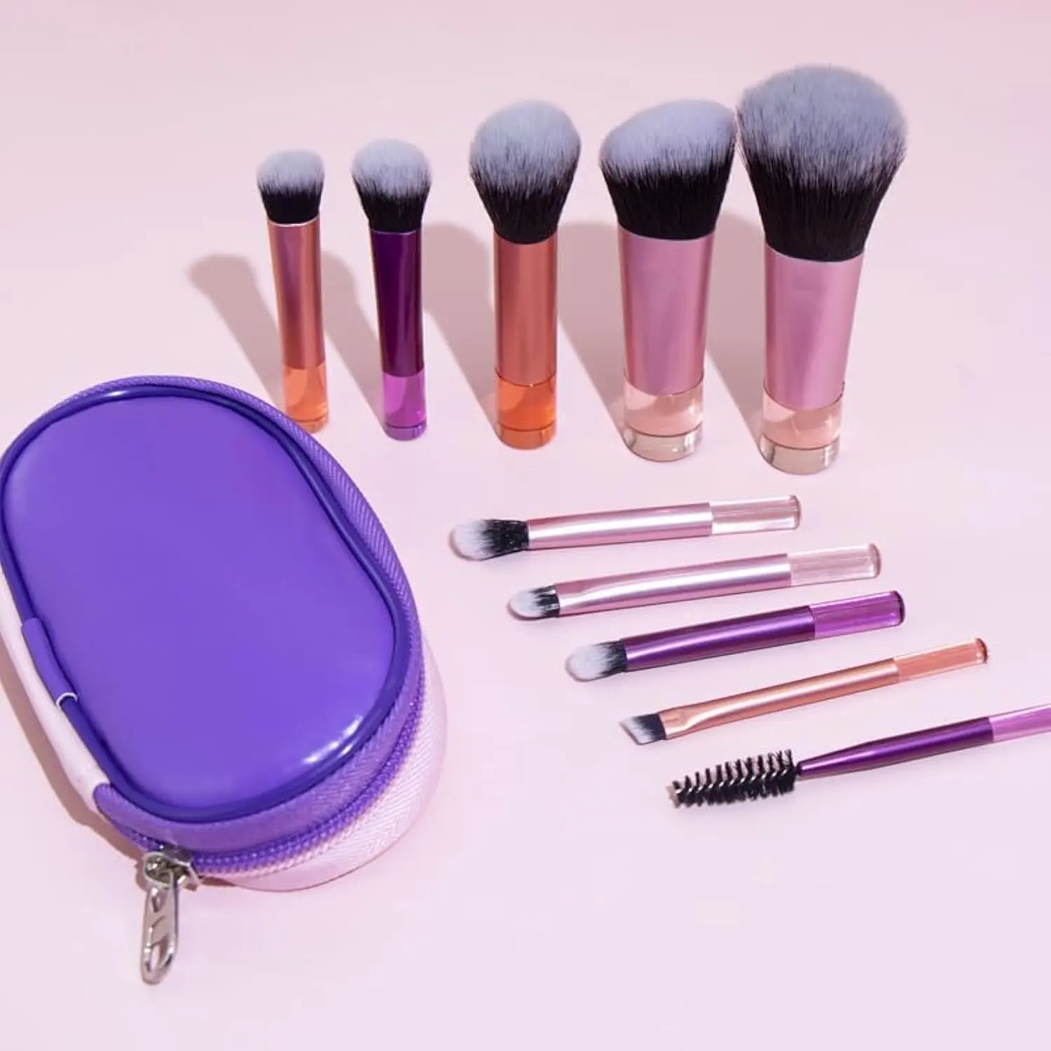 10pcs Portable ON THE GO Makeup Brush Set,   Easy-taken Mini Full Complete Function Cosmetic Brushes Kit with Brush Pouch (colorful)