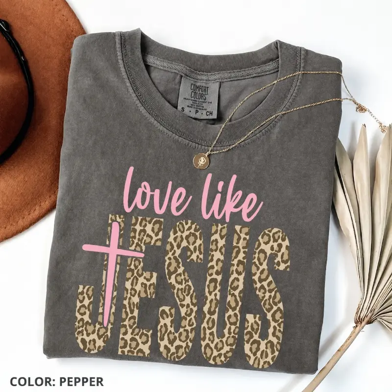 Comfort Colors Leopard Love Like Jesus Shirt, WWJD Christian Tee, Preppy Cheetah Faith Graphic T-Shirt, Trendy Women’s Religious Gift