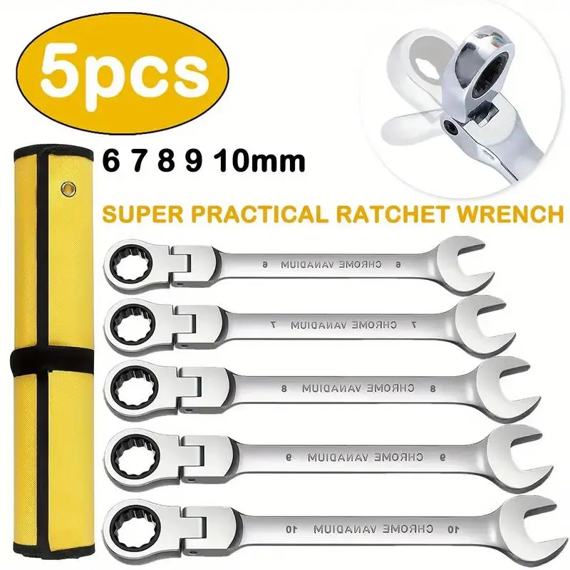 Flex Head Ratcheting Wrench Set, 180° Head 72 Tooth Heavy Duty Wrench, Open End Box End Combination Wrenches Kit, Multifunctional Wrench Set, Ratcheting Wrench Tool, Super Practical Ratchet Wrench, Heavy Duty Ratchets for Home & Industrial Use