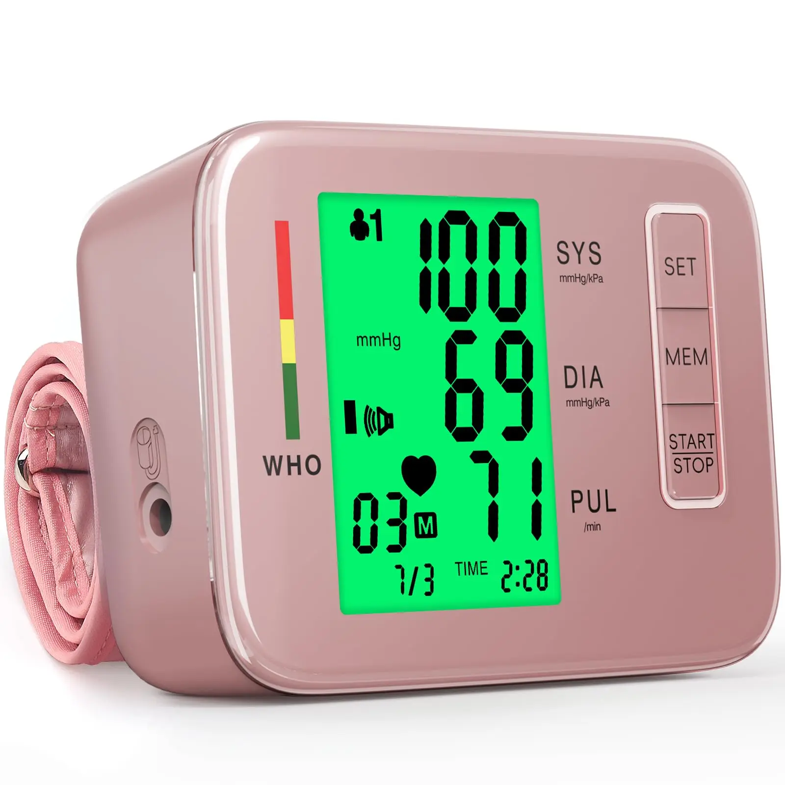 Digital Rechargeable Upper Arm Blood Pressure Machine for Adults, Pink Automatic Home Monitor with 8.7-16.5 in Adjustable Cuff, Digital Bp Machine, Rechargeable Bp Machine