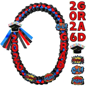 Kindergarten Graduation Leis Class of 2026 Ribbon Necklace for Preschool Pre-K Graduates, Cute Double Braided Money Lei Photo Props Favors for Graduation Ceremony Party Celebration Grad Gifts Teachers Parents Mom Prep for Daughter Son Boys Girls Students